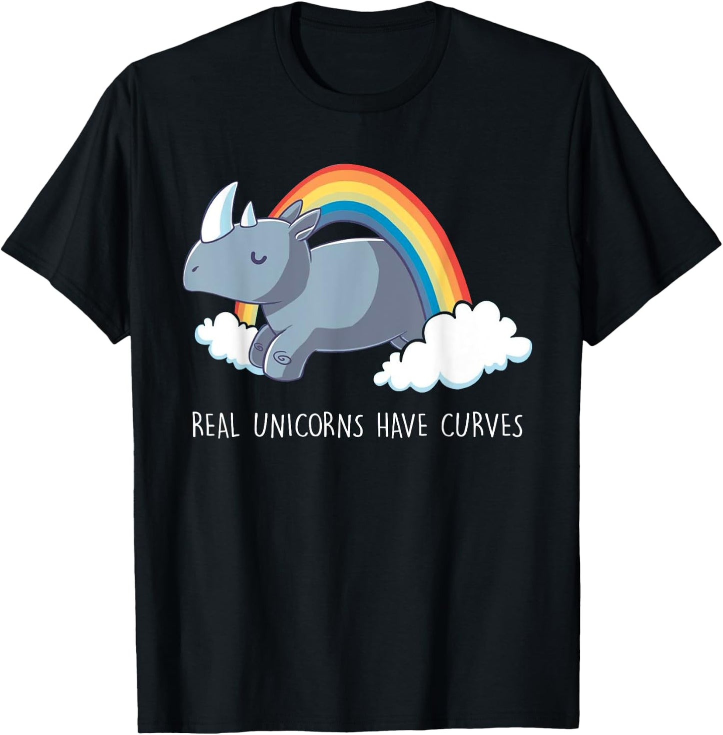 Real Unicorns Have Curves Rainbow T-Shirt - T-Shirt | Black