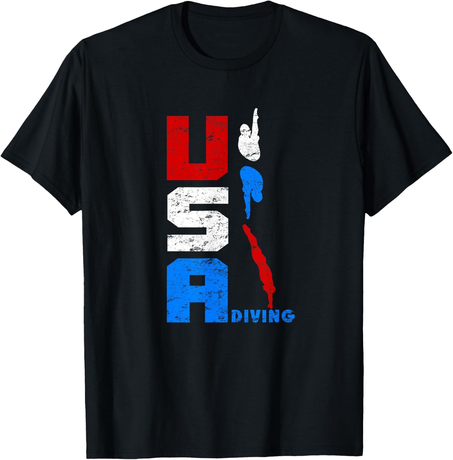 Vintage USA Diving Swimming American Red White and Blue T-Shirt - T-Shirt | Black