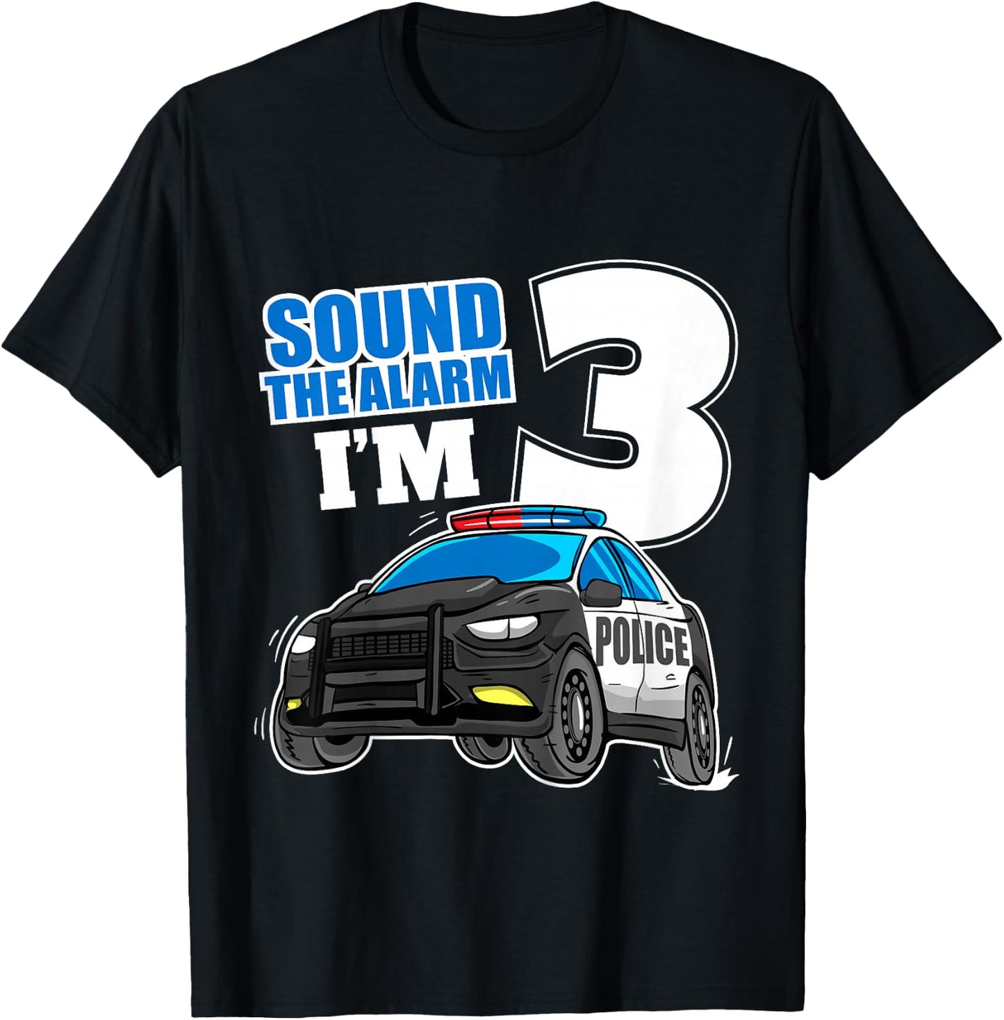 Kids Police Car 3rd Birthday Boy 3 Cop Policeman Officer Three T-Shirt - T-Shirt | Black