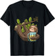 Smiling Sloth Beer Cactus Funny Lazy Animal Sloth Lover Gift T-Shirt - T-Shirt | Black