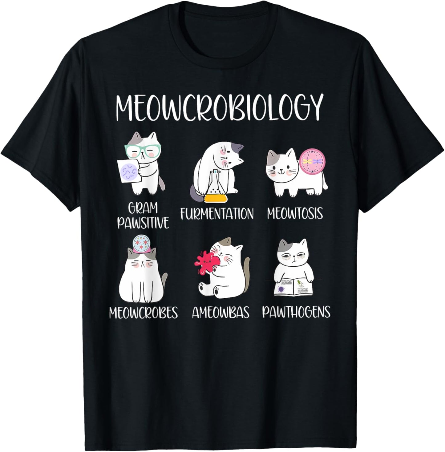 Meowcrobiology Science Cats Scientist Microbiology Teacher T-Shirt - T-Shirt | Black