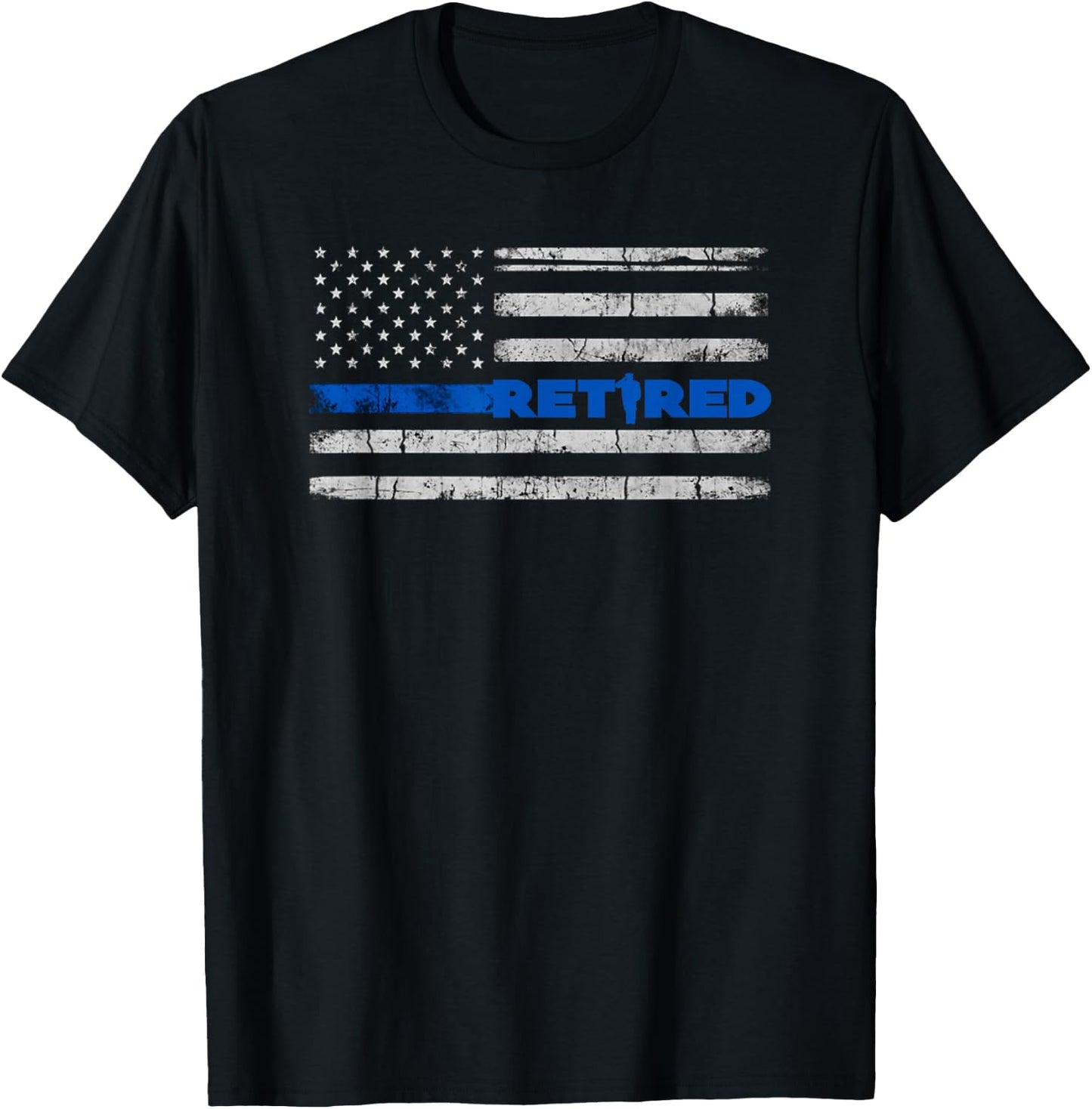 Support Our Law Enforcement 2018 Retired Police Officer Thin Blue Line Flag Retirement - Black, , Short Sleeve, Classic Fit, , , Size: Small T-Shirt - T-Shirt | Black