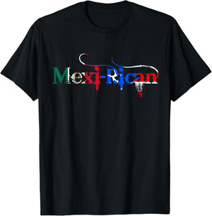Mexi-Rican: Mexico Puerto Rico Flag Mexican Illustrated T-Shirt - T-Shirt | Black