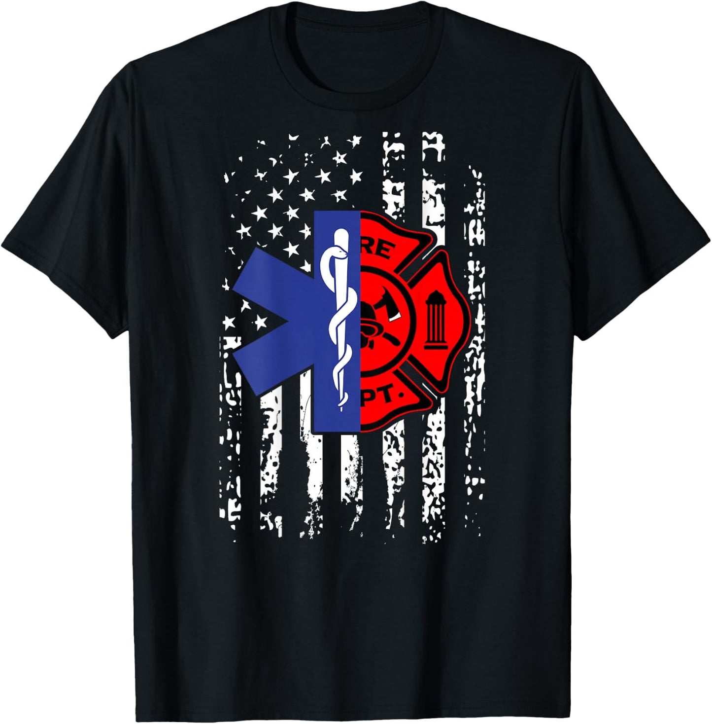 EMT Firefighter Shirt Firefighter American Flag Back Print Women Girls Kids Men T-Shirt - T-Shirt | Black