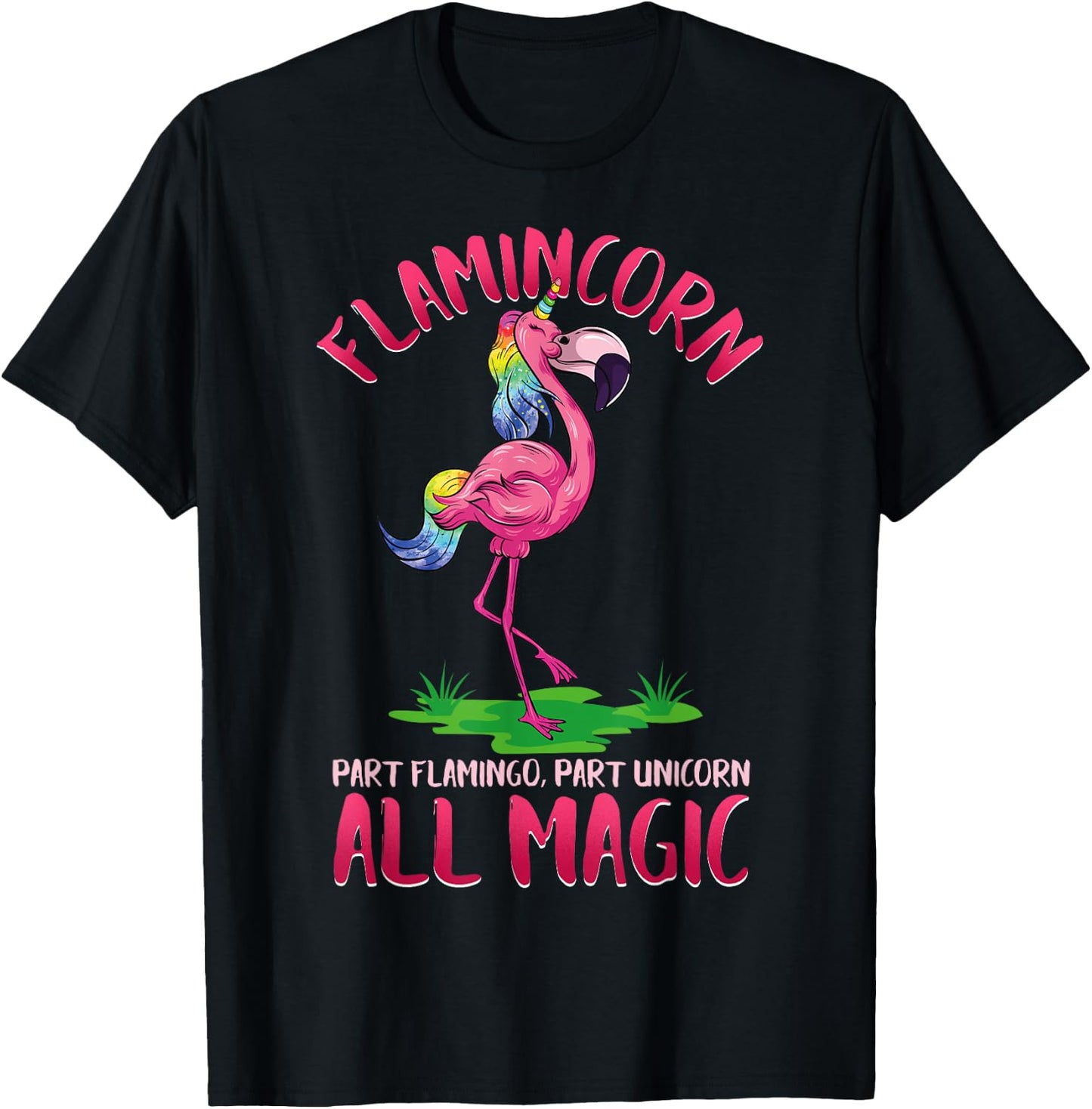 Flamincorn Flamingo & Unicorn T-Shirt - T-Shirt | Black