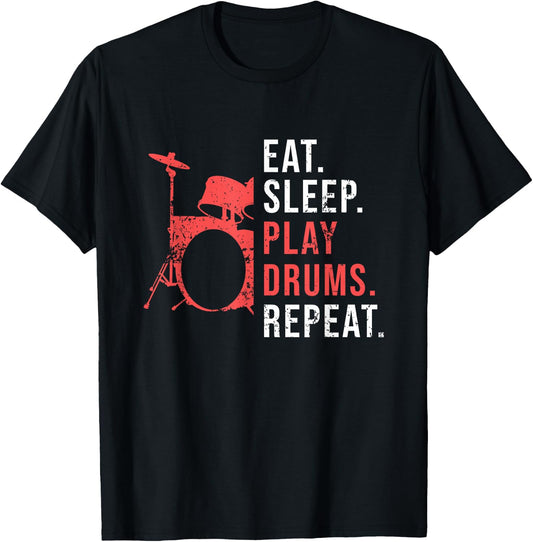 Cool Drum Kit Silhouette Percussion Vintage Drummer T-Shirt - T-Shirt | Black