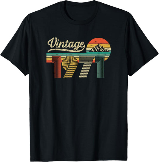 55th Birthday Man Woman - Vintage Born in 1971 Classic Retro T-Shirt - T-Shirt | Black
