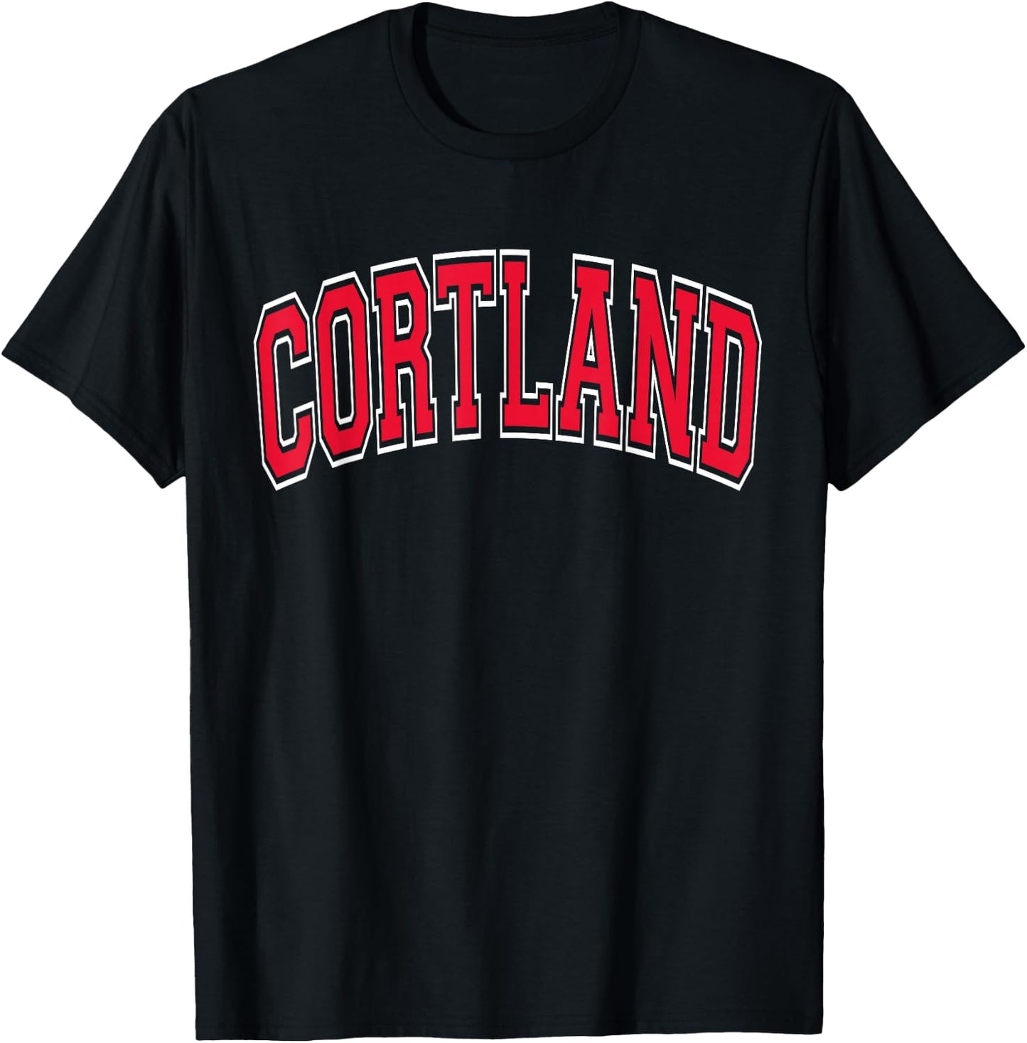 Cortland Arched Red Text T-Shirt - T-Shirt | Black