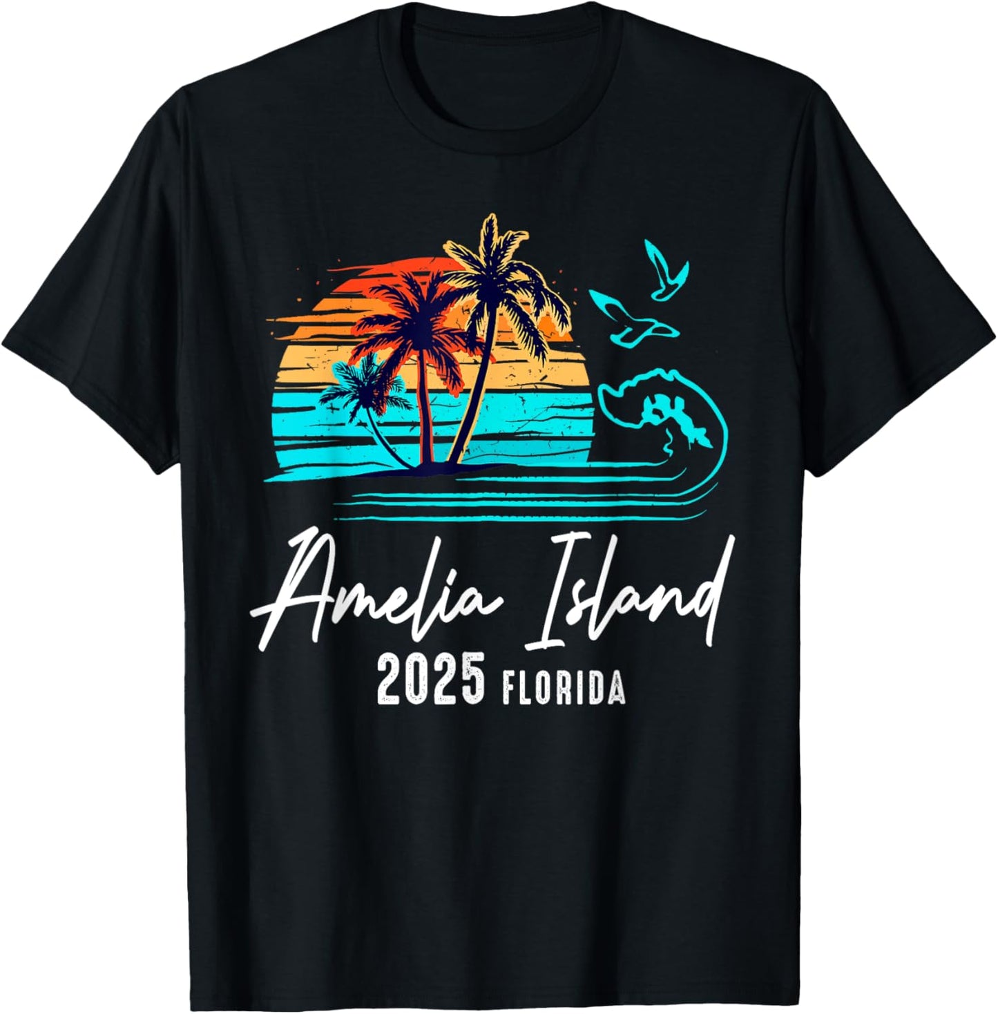 Amelia Island Florida 2025 Vacation Souvenir Family Group T-Shirt - T-Shirt | Black