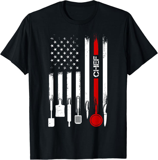 American Flag with Chef men father T-Shirt - T-Shirt | Black