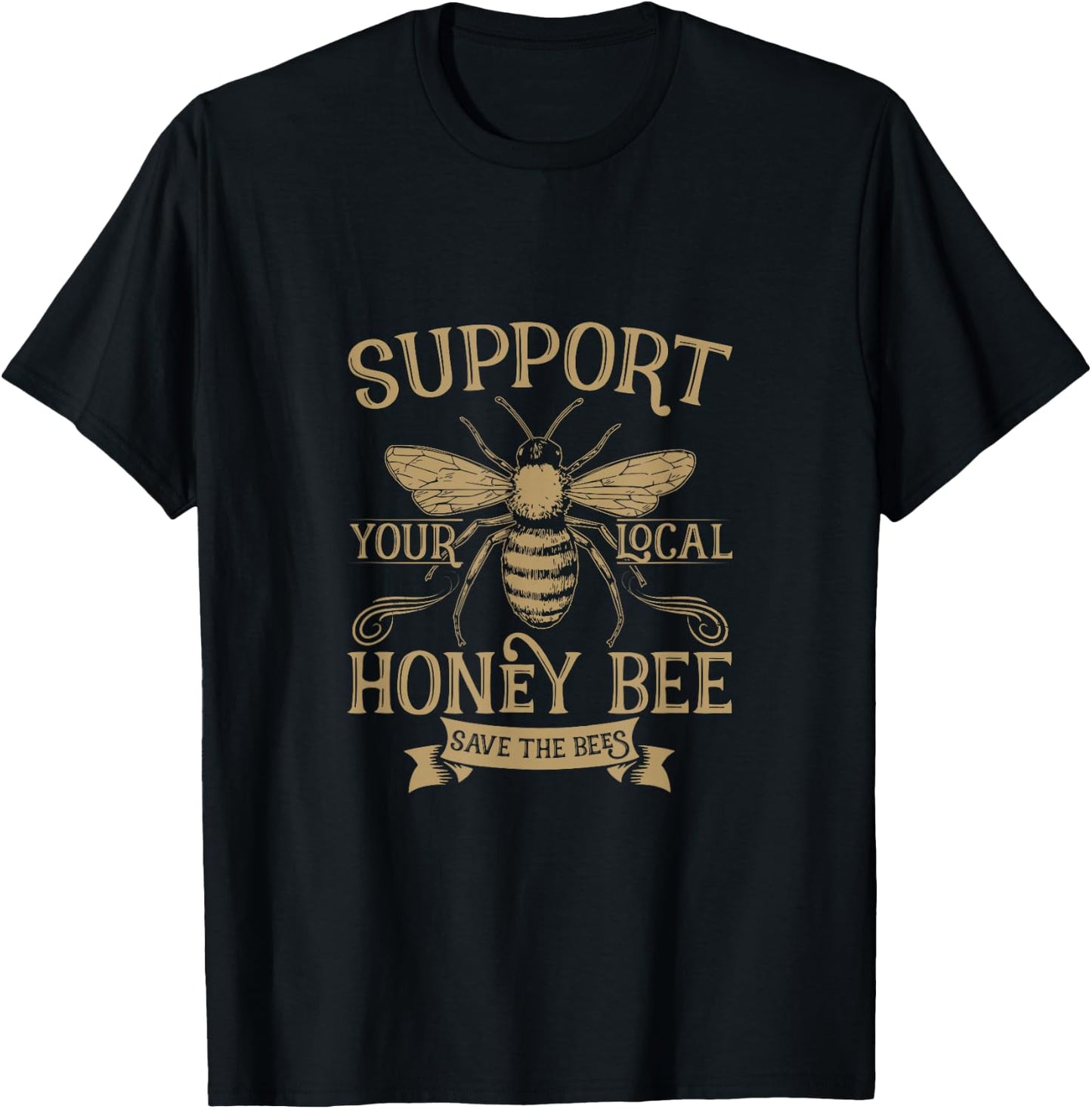 Save the Bees" Local Honey Bee Support - Classic Fit, Short Sleeve, Adult, Black T-Shirt - T-Shirt | Black