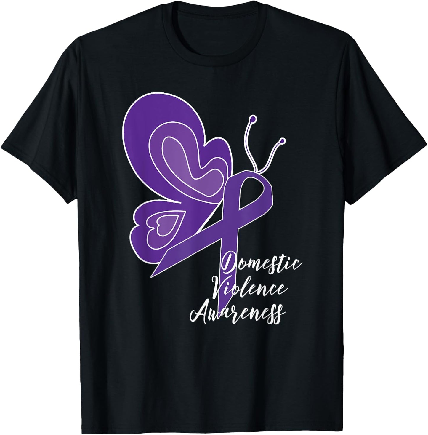 Domestic Violence Awareness Abuse Purple Ribbon Butterfly T-Shirt - T-Shirt | Black
