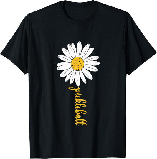 Pickleball Daisy Flower Pickleball Lover T-Shirt - T-Shirt | Black