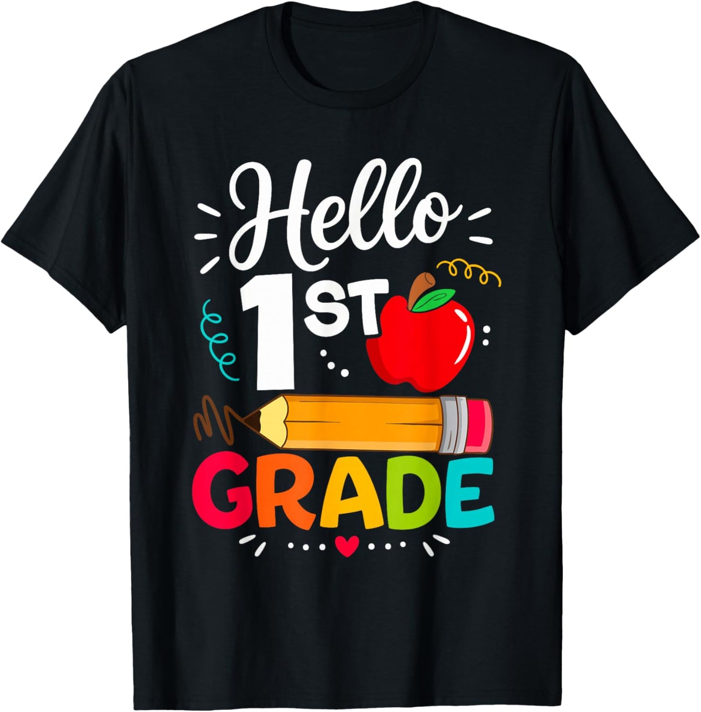 Hello 1st Grade Funny Back to School Teacher Student Kids T-Shirt - T-Shirt | Black