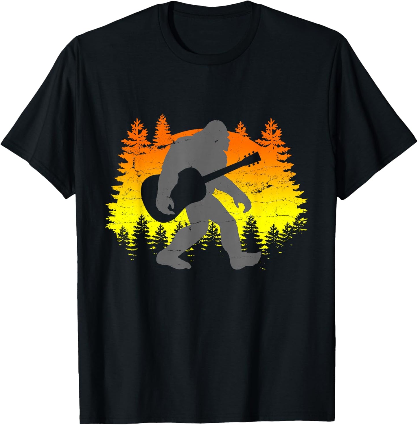 Bigfoot Guitar Sasquatch Believer Guitarist Gift T-Shirt - T-Shirt | Black