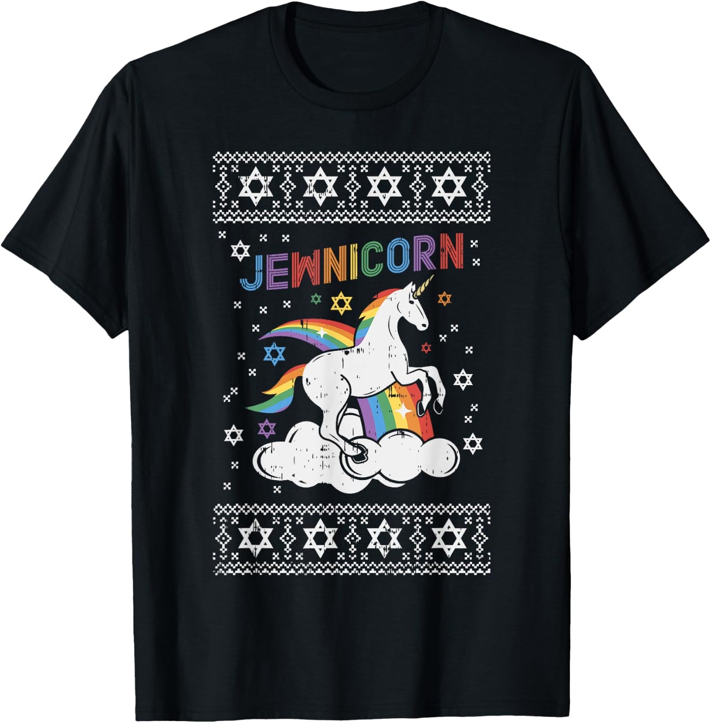 Jewnicorn Shirt Ugly Xmas Jewish Unicorn Hanukkah Chanukah T-Shirt - T-Shirt | Black