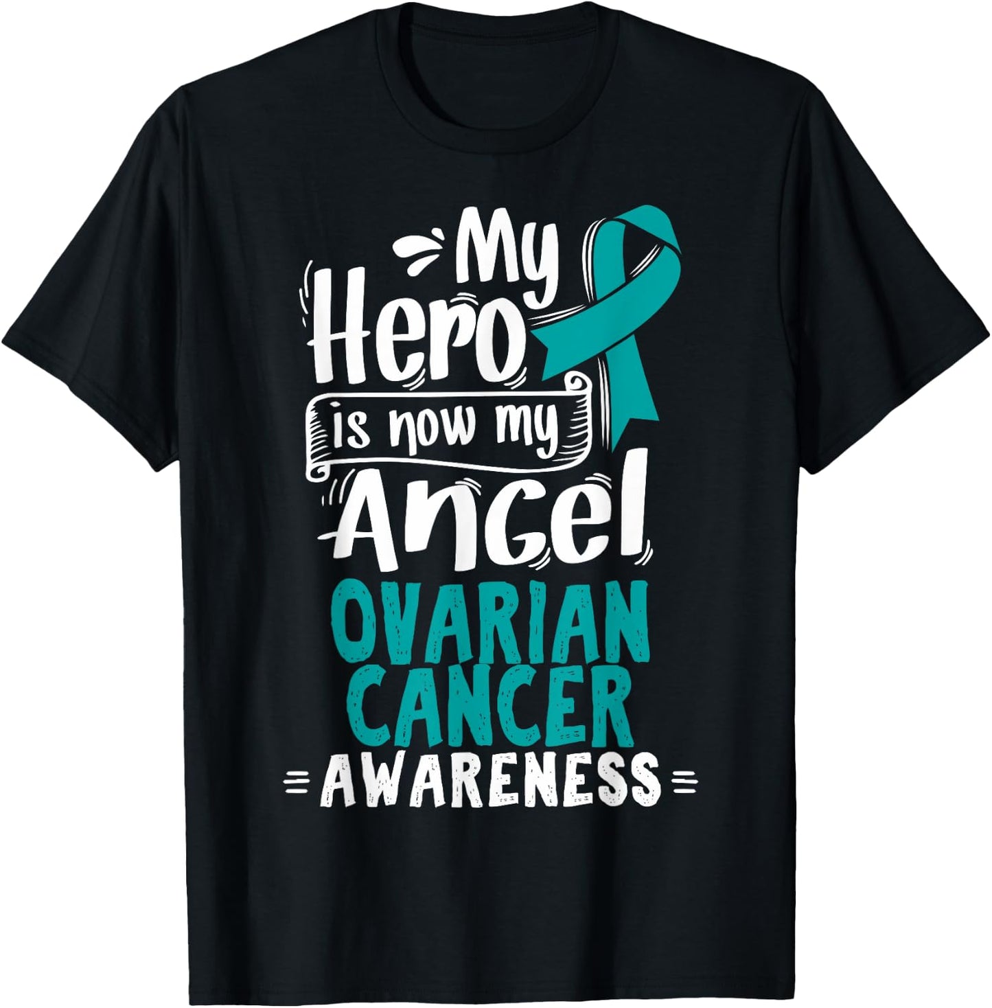 Teal Awareness Ribbon - Ovarian Cancer T-Shirt - T-Shirt | Black