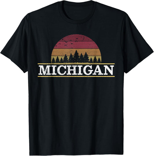 Michigan Vintage Retro Nature Outdoor Souvenir Gift T-Shirt - T-Shirt | Black