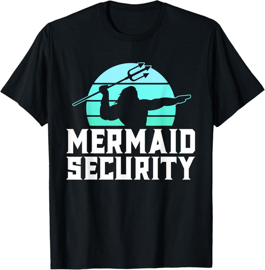 Mermaid Security Shirt Men's Boys Swimmer Dad Merdad Trident T-Shirt - T-Shirt | Black