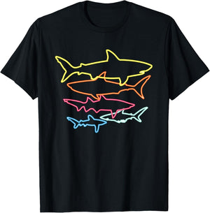 Retro 80s Shark Clothes Shark Party Kids Women Men Sharks T-Shirt - T-Shirt | Black