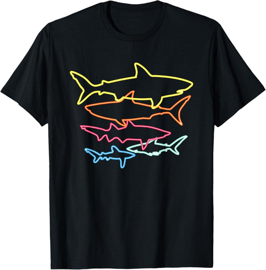 Retro 80s Shark Clothes Shark Party Kids Women Men Sharks T-Shirt - T-Shirt | Black