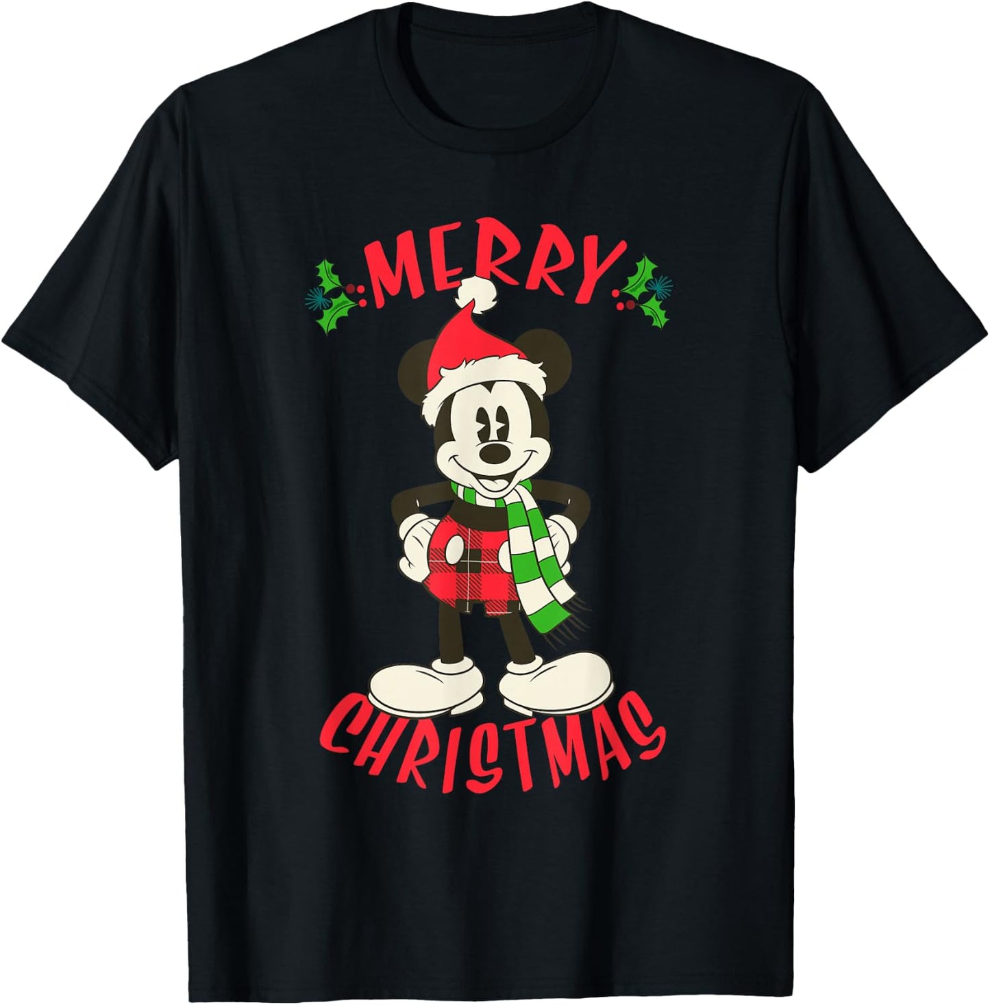 Disney Vintage Mickey Mouse Christmas Holiday T-Shirt - T-Shirt | Black