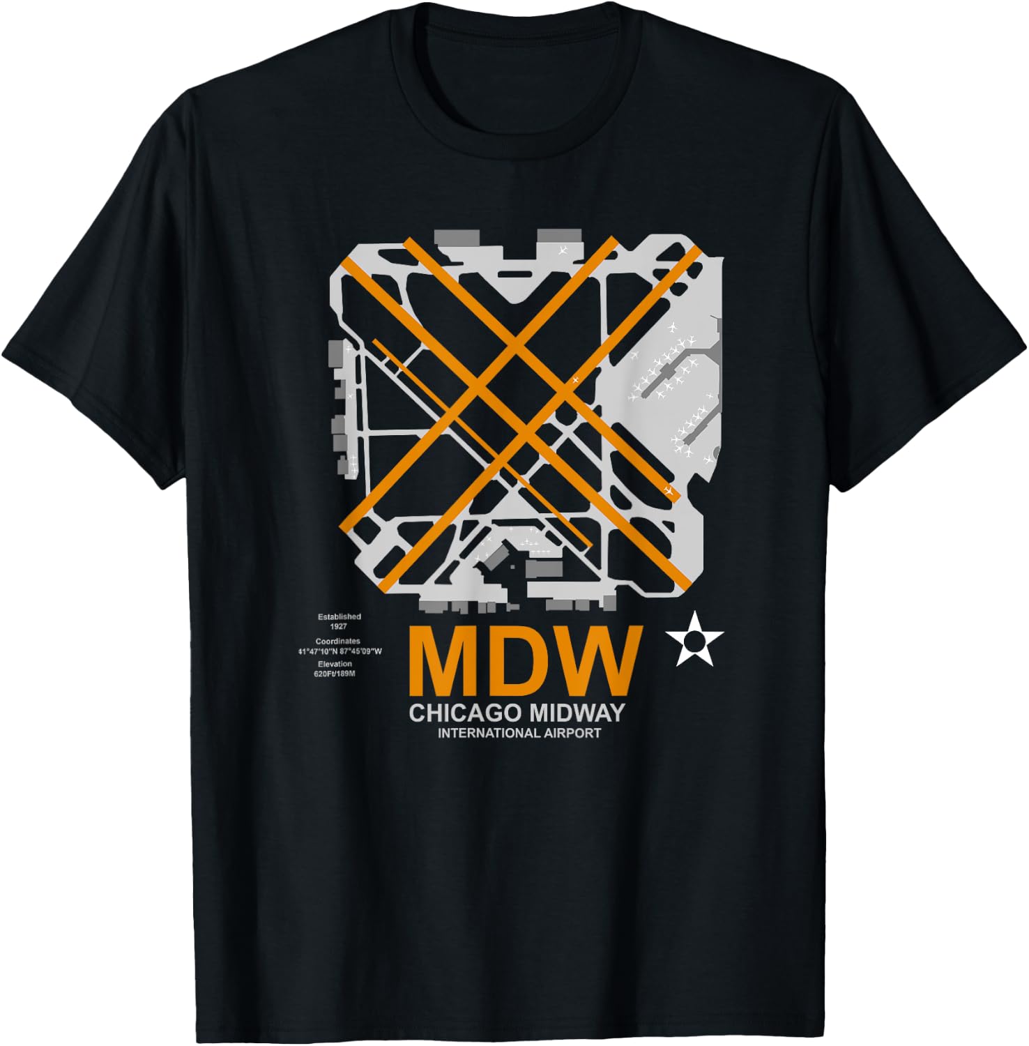 MDW Chicago Midway Airport Layout Pilot T-Shirt - T-Shirt | Black
