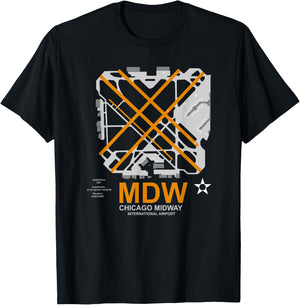 MDW Chicago Midway Airport Layout Pilot T-Shirt - T-Shirt | Black