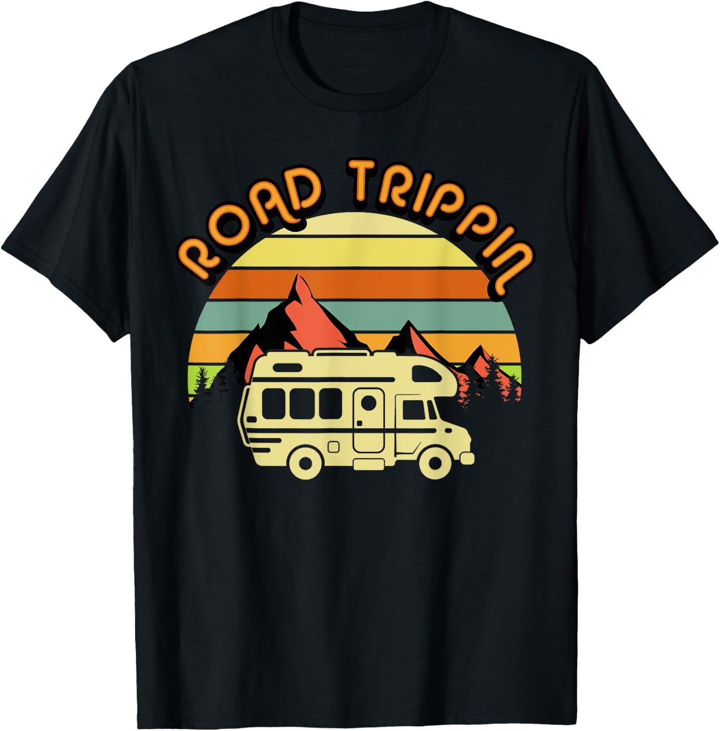 Road Trippin Retro Vintage 70's Road Trip Camping RV Camper T-Shirt - T-Shirt | Black