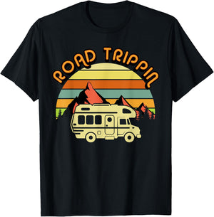 Road Trippin Retro Vintage 70's Road Trip Camping RV Camper T-Shirt - T-Shirt | Black