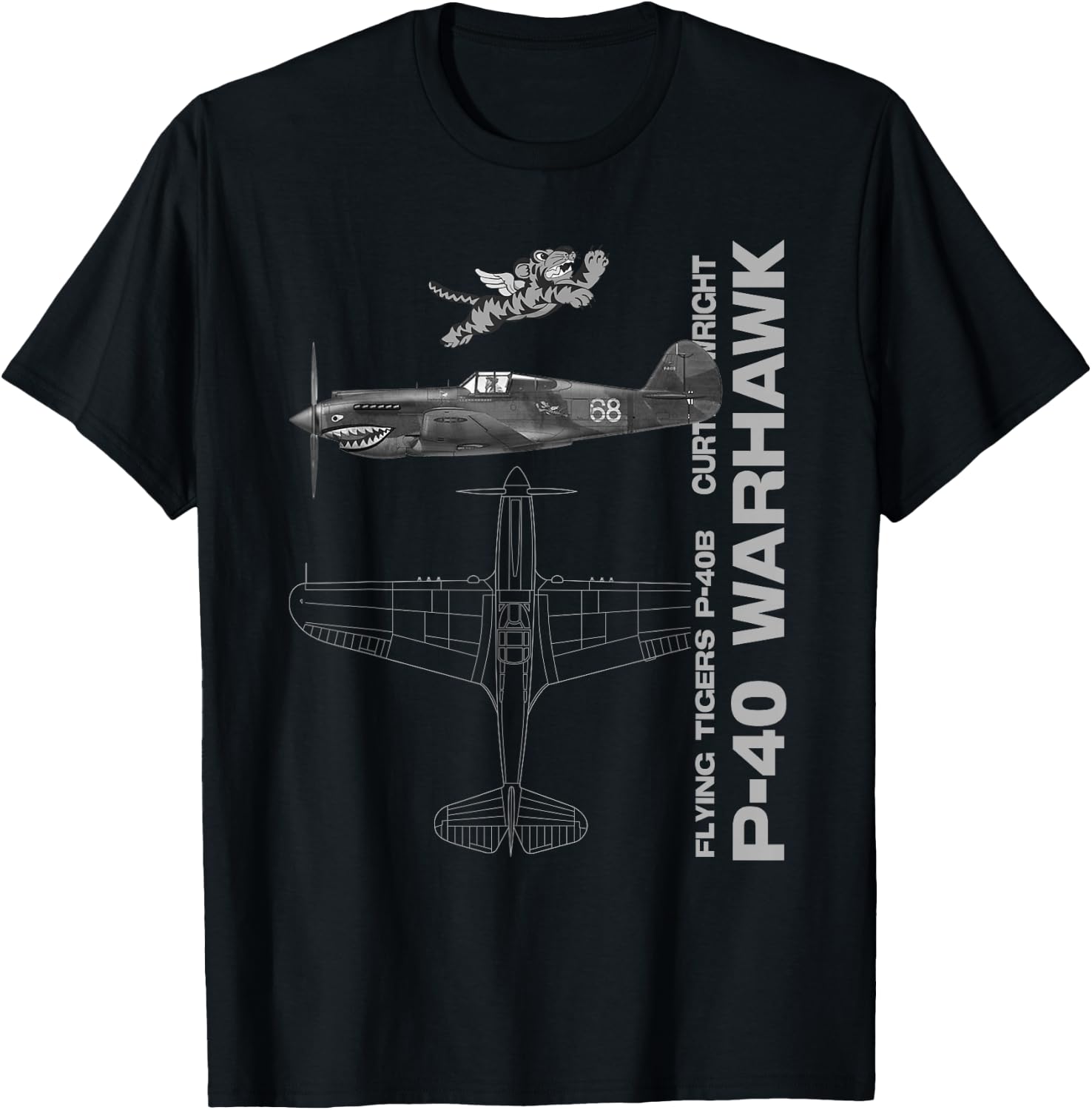 P-40 Warhawk WWII Fighter Airplane Profile T-Shirt - T-Shirt | Black