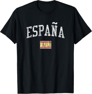 Spain Vintage Sports Design Spanish Flag Espana T-Shirt - T-Shirt | Black