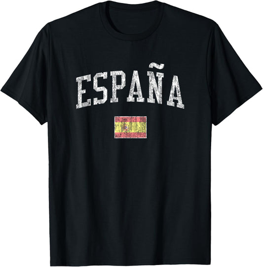 Spain Vintage Sports Design Spanish Flag Espana T-Shirt - T-Shirt | Black