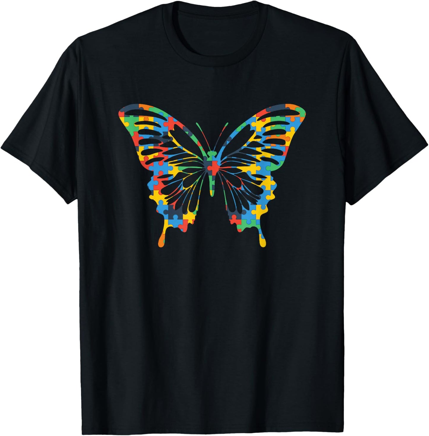 Butterfly Autism Awareness Amazing Puzzle Gift T-Shirt - T-Shirt | Black