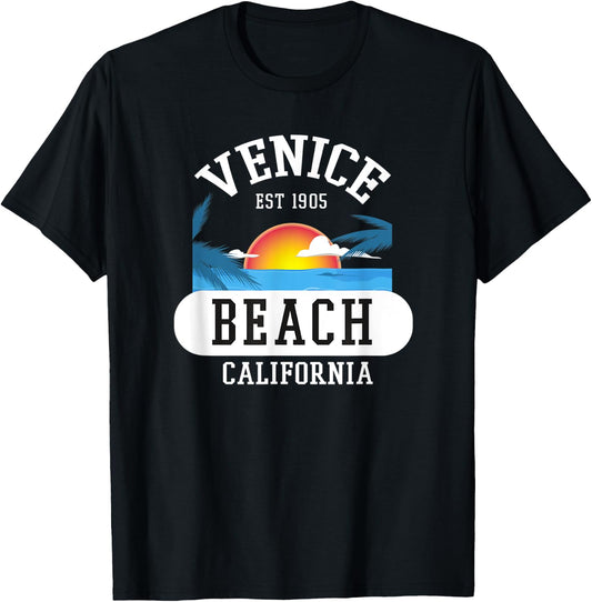 Retro Venice Beach California Graphic Design Novelty Art Men Women T-Shirt - T-Shirt | Black