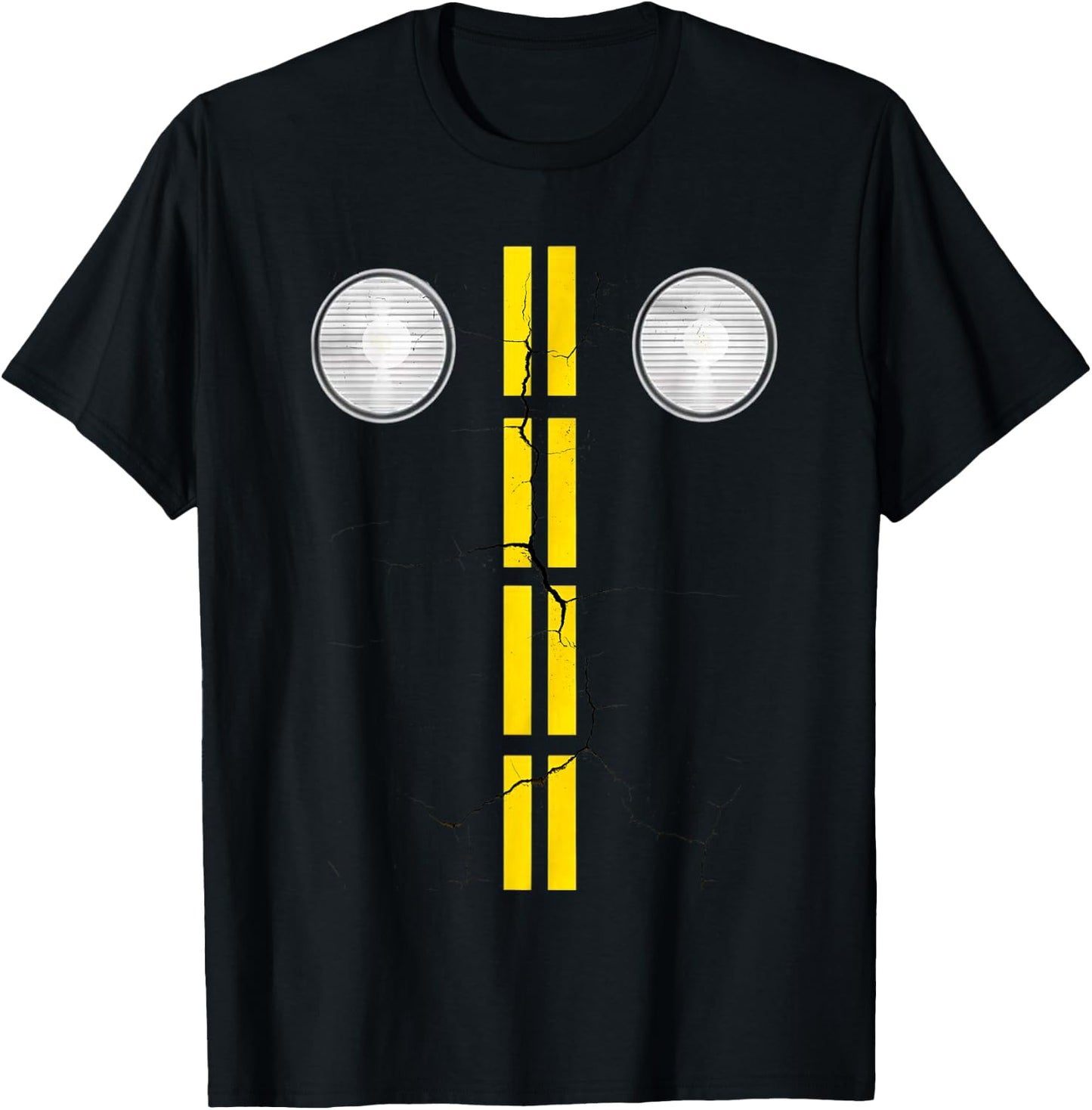 Funny headlights with street markings, Halloween T-Shirt - T-Shirt | Black
