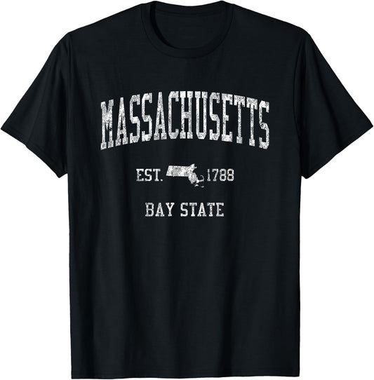 Massachusetts Vintage Sports Design Mass MA T-Shirt - T-Shirt | Black