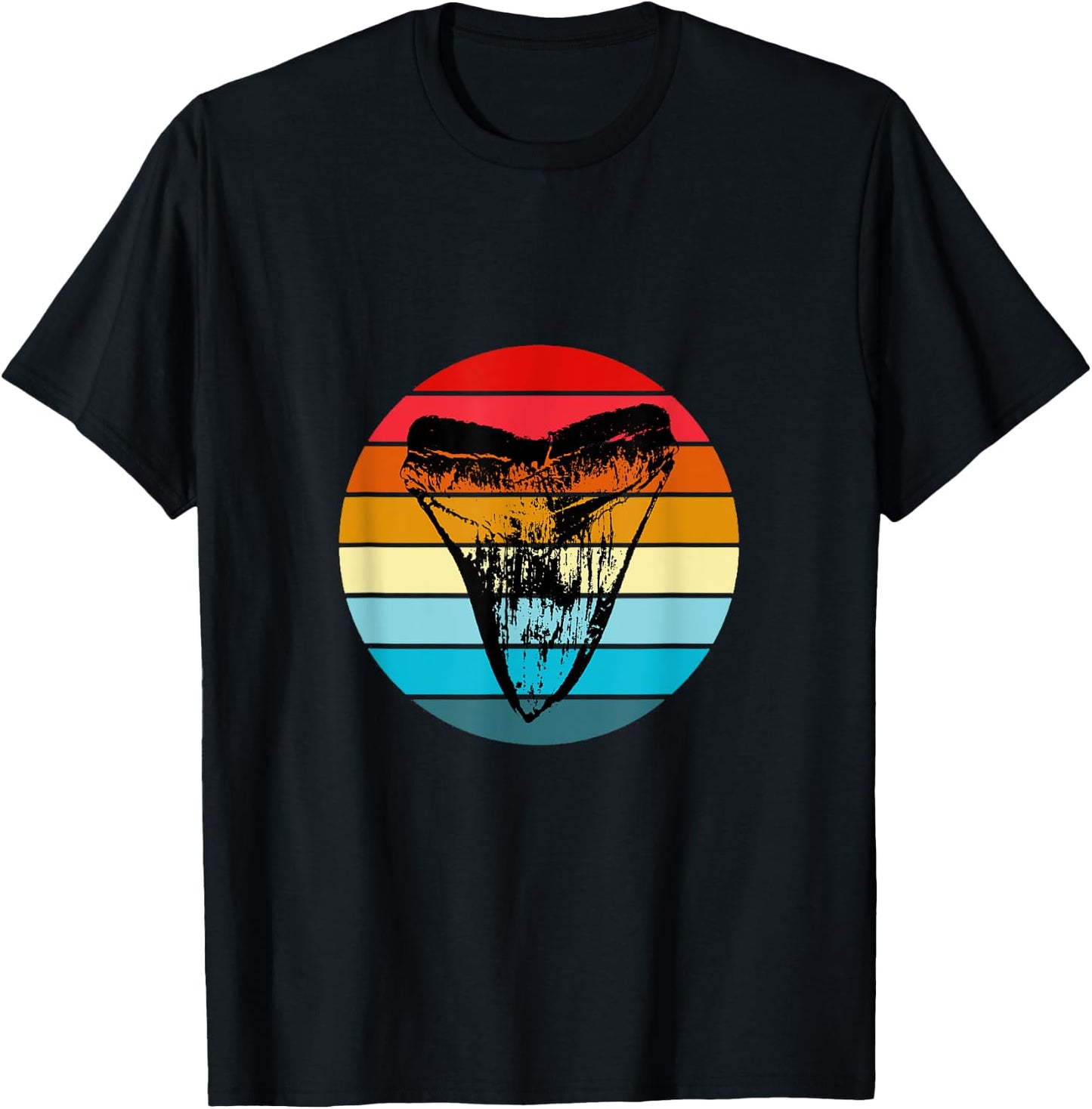 Fossil Megalodon Shark Tooth Retro Sunset Teeth Collector T-Shirt - T-Shirt | Black