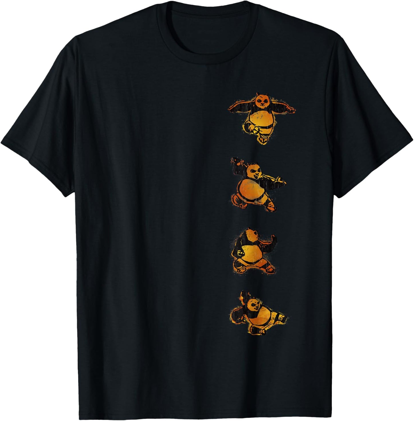 Kung Fu Panda Po Action Poses Orange Hue Left Chest Portrait T-Shirt - T-Shirt | Black