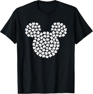 Disney Mickey Mouse White 4-Leaf Clovers St. Patrick's Day T-Shirt - T-Shirt | Black