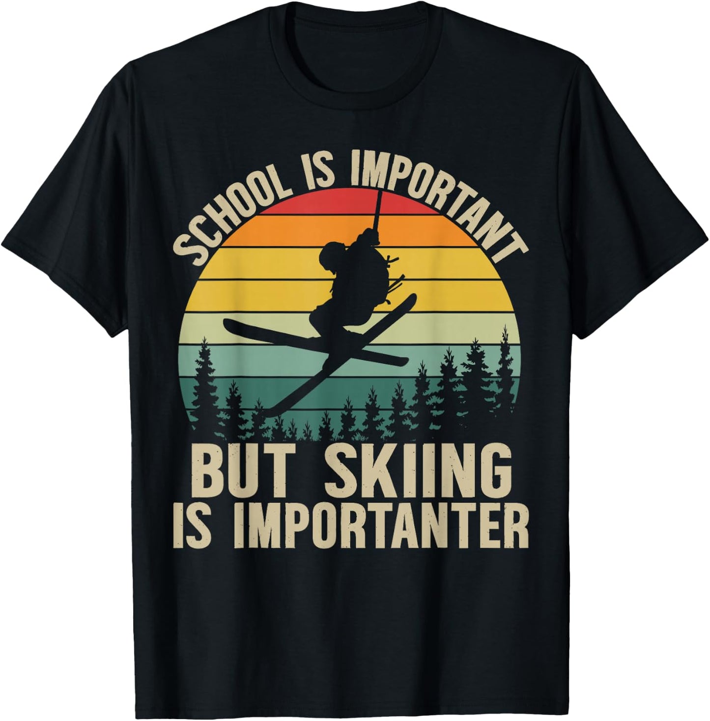 School Is Important But Skiing Is Importanter Funny Ski Boys T-Shirt - T-Shirt | Black