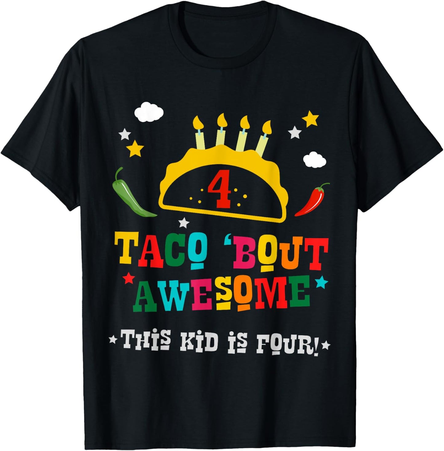 4th Birthday Taco Bout Awesome Boys Age 4 Four Party Gift T-Shirt - T-Shirt | Black