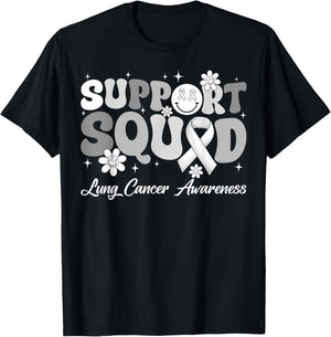 Groovy Support Squad Lung Cancer Awareness Month Supporter T-Shirt - T-Shirt | Black