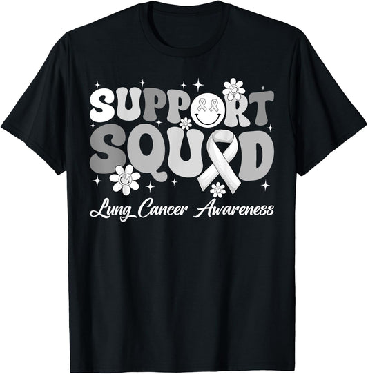 Groovy Support Squad Lung Cancer Awareness Month Supporter T-Shirt - T-Shirt | Black