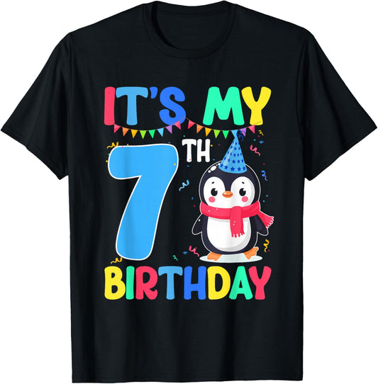 7 Year Old Birthday Penguin Themed It's My 7th Birthday T-Shirt - T-Shirt | Black