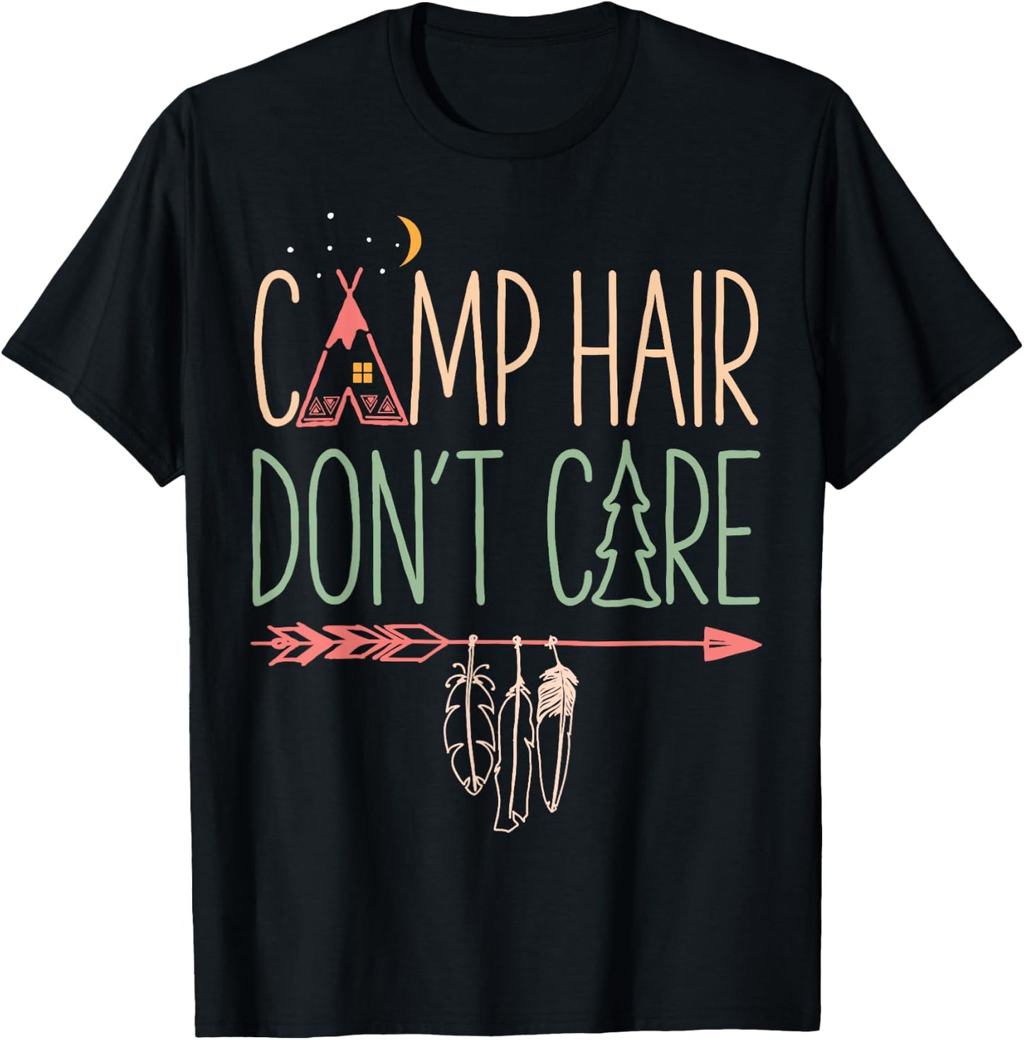 Camp Hair Don't Care Funny Camping Outdoor Camper Women T-Shirt - T-Shirt | Black