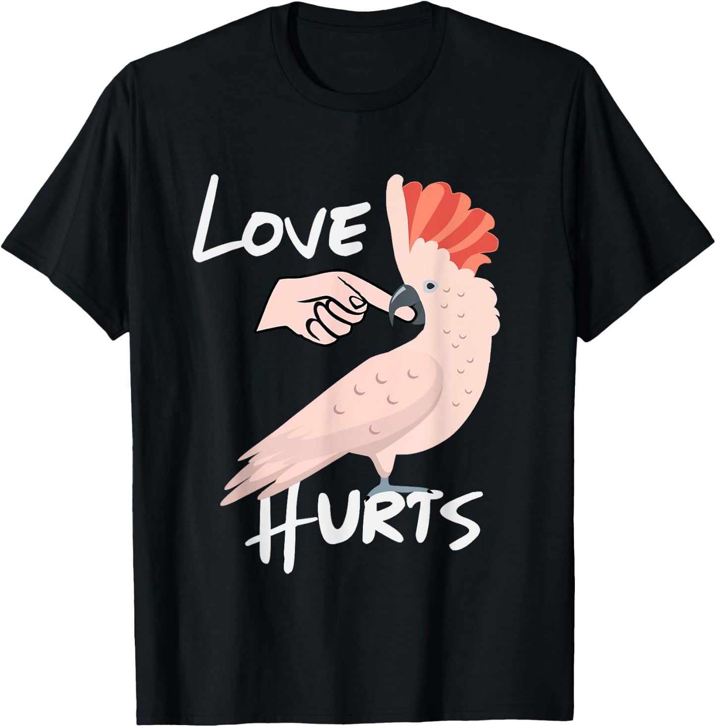 Love Hurts Moluccan Cockatoo Parrot Biting Finger T-Shirt - T-Shirt | Black