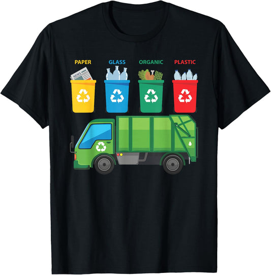 Recycling Trash Truck Funny Kids Garbage Bin Truck T-Shirt - T-Shirt | Black