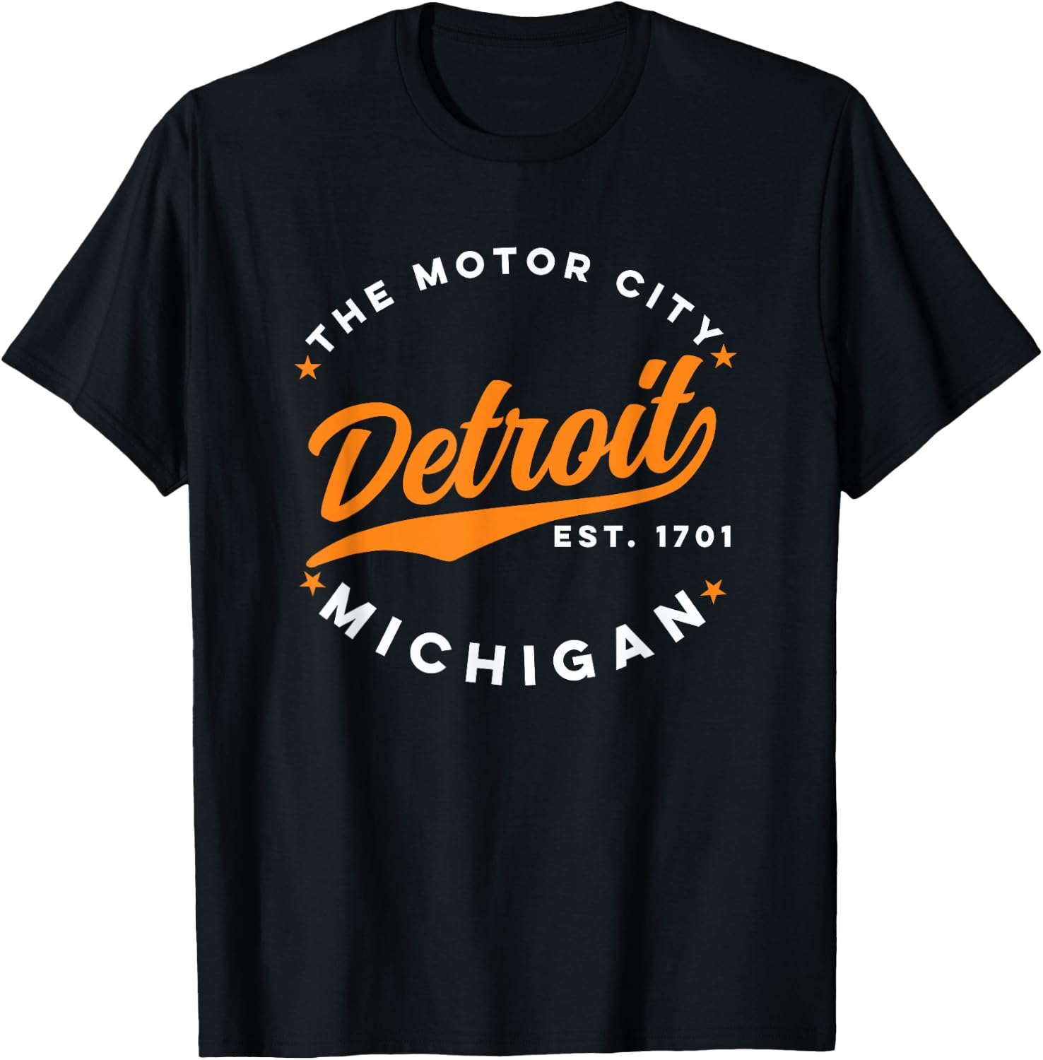 Vintage Detroit Motor City Michigan Orange Text T-Shirt - T-Shirt | Black