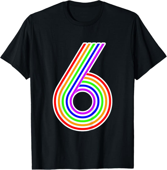 Happy Family Clothing Rainbow 6th Birthday Number 6 T-Shirt - T-Shirt | Black